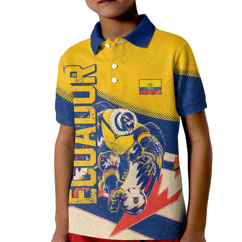 Personalized Ecuador Football Kid Polo Shirt Condor Vintage Grunge National Pride Soccer Mascot