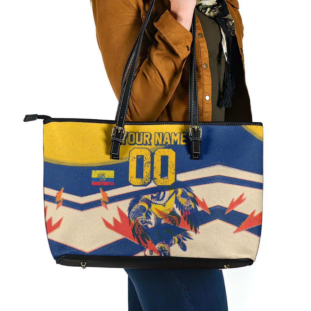 Personalized Ecuador Football Leather Tote Bag Condor Vintage Grunge National Pride Soccer Mascot