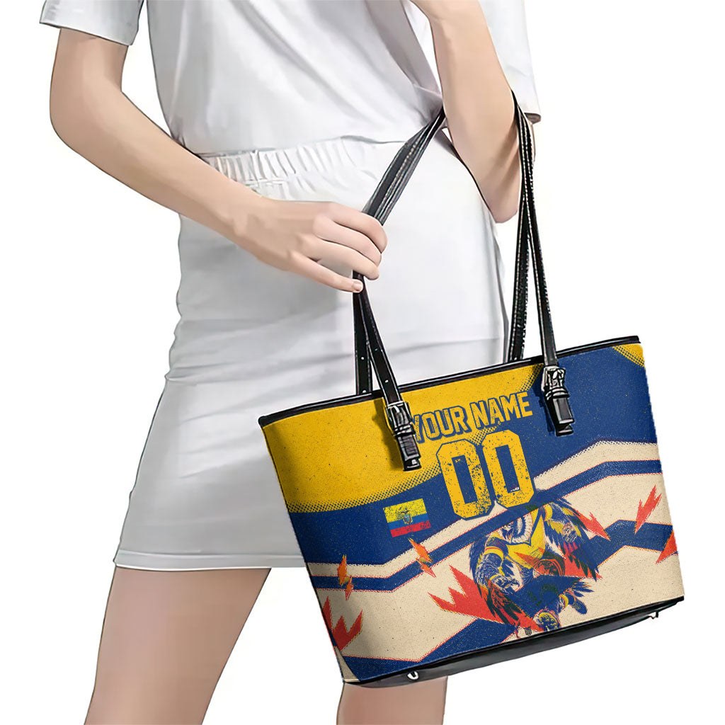 Personalized Ecuador Football Leather Tote Bag Condor Vintage Grunge National Pride Soccer Mascot