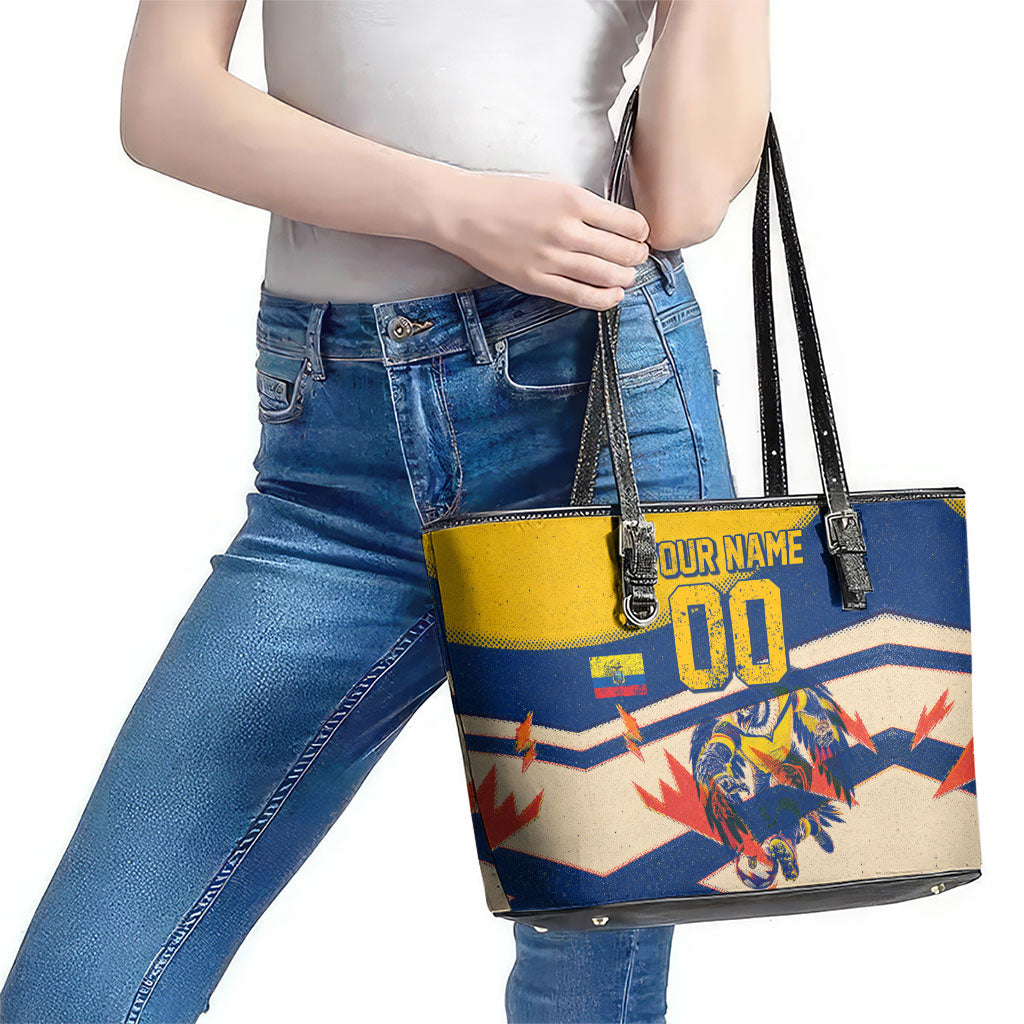 Personalized Ecuador Football Leather Tote Bag Condor Vintage Grunge National Pride Soccer Mascot