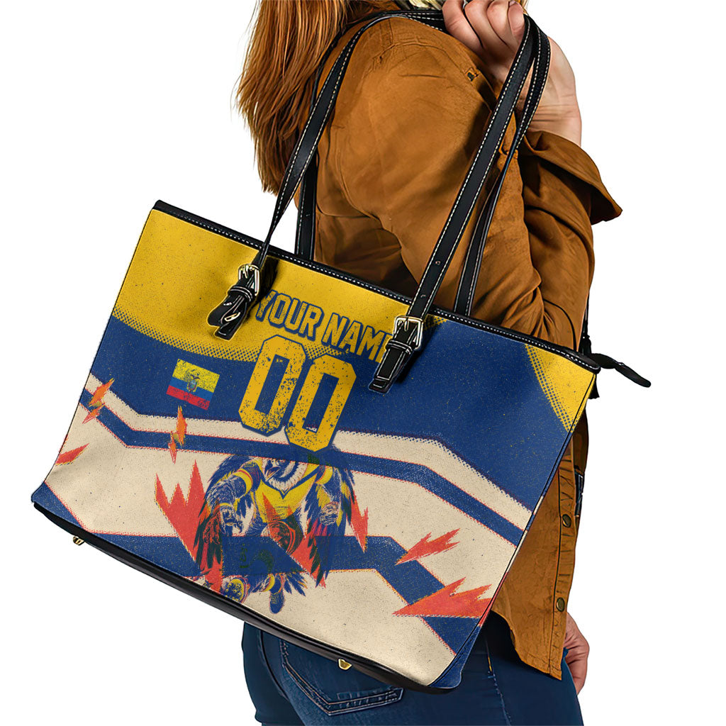 Personalized Ecuador Football Leather Tote Bag Condor Vintage Grunge National Pride Soccer Mascot