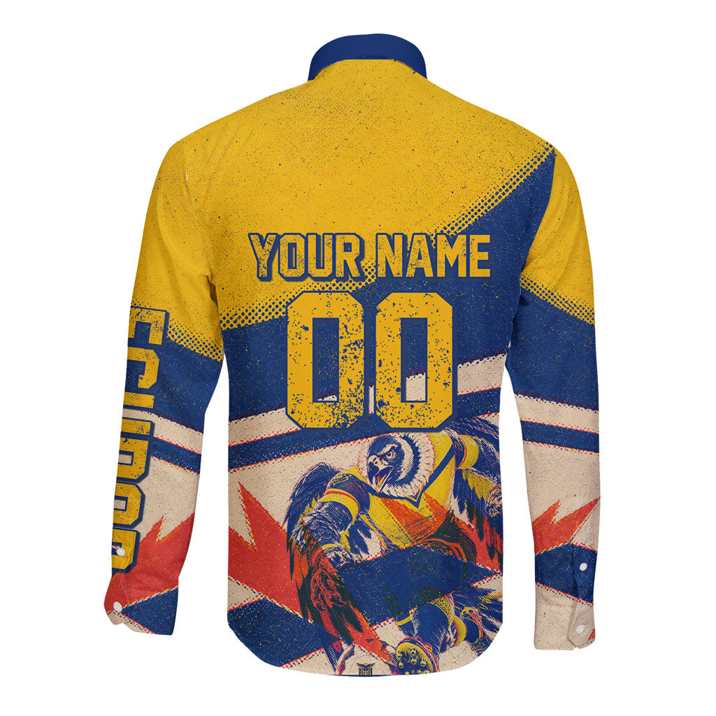 Personalized Ecuador Football Long Sleeve Button Shirt Condor Vintage Grunge National Pride Soccer Mascot