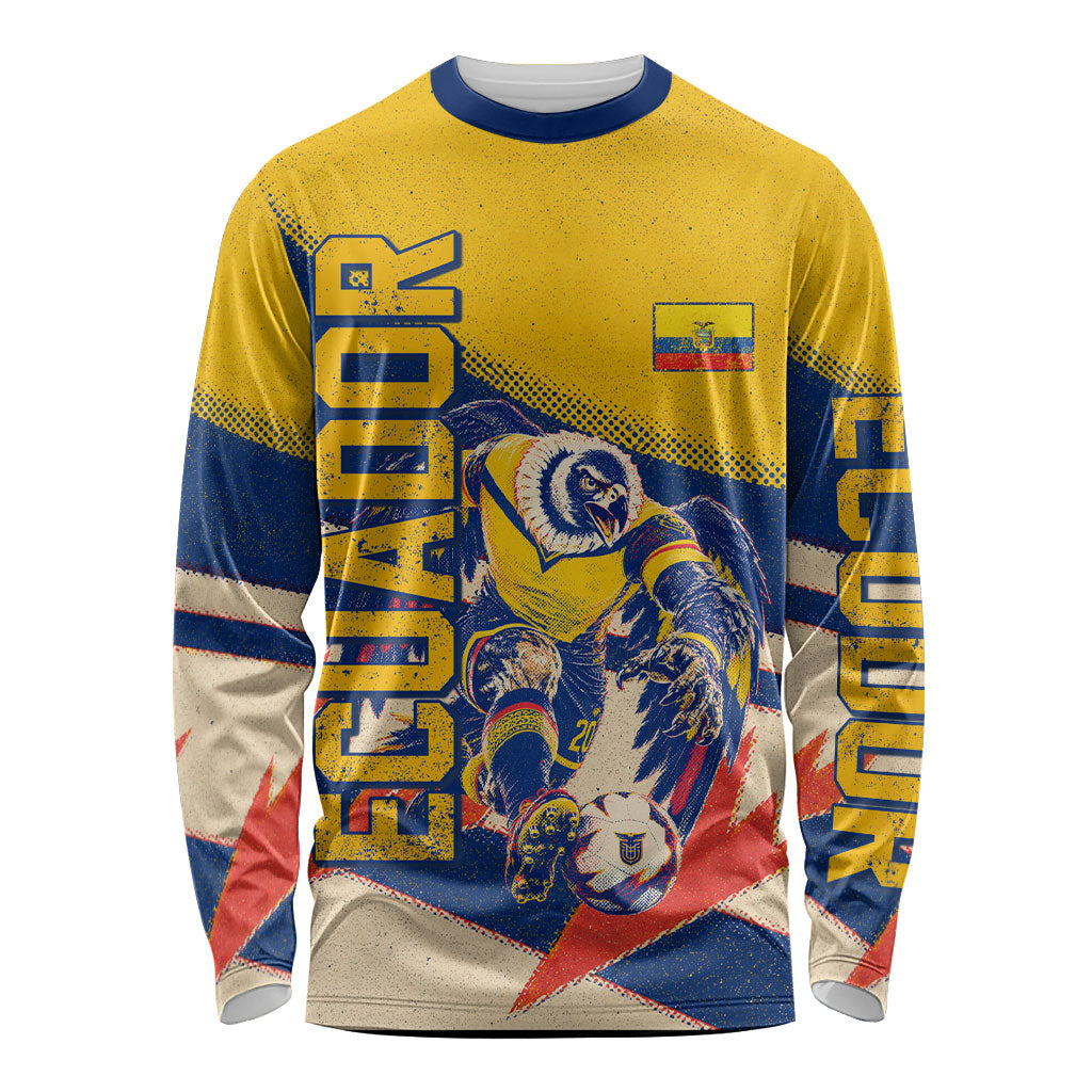 Personalized Ecuador Football Long Sleeve Shirt Condor Vintage Grunge National Pride Soccer Mascot