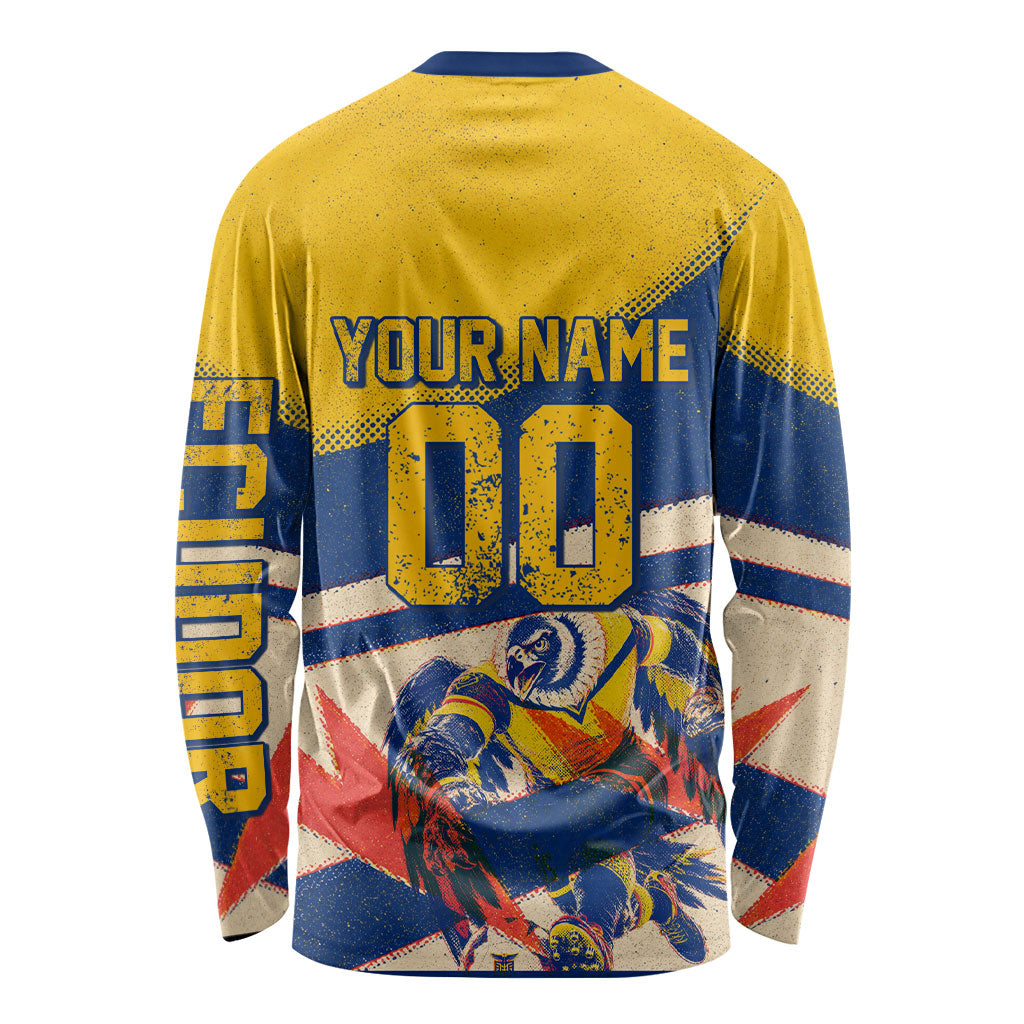 Personalized Ecuador Football Long Sleeve Shirt Condor Vintage Grunge National Pride Soccer Mascot