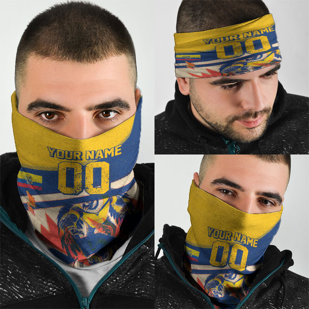 Personalized Ecuador Football Neck Gaiter Condor Vintage Grunge National Pride Soccer Mascot