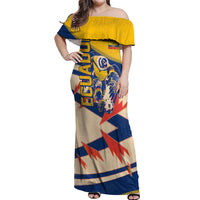 Personalized Ecuador Football Off Shoulder Maxi Dress Condor Vintage Grunge National Pride Soccer Mascot