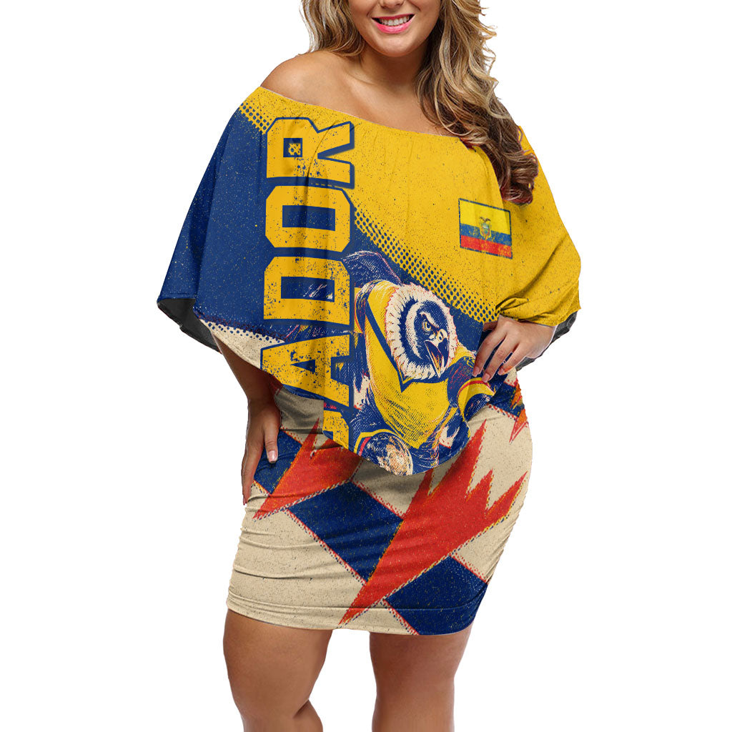 Personalized Ecuador Football Off Shoulder Short Dress Condor Vintage Grunge National Pride Soccer Mascot