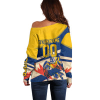 Personalized Ecuador Football Off Shoulder Sweater Condor Vintage Grunge National Pride Soccer Mascot