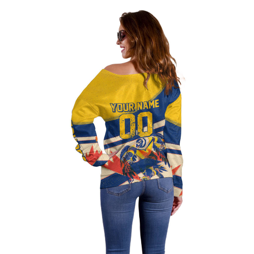 Personalized Ecuador Football Off Shoulder Sweater Condor Vintage Grunge National Pride Soccer Mascot