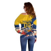 Personalized Ecuador Football Off Shoulder Sweater Condor Vintage Grunge National Pride Soccer Mascot