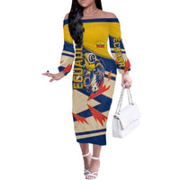Personalized Ecuador Football Off The Shoulder Long Sleeve Dress Condor Vintage Grunge National Pride Soccer Mascot