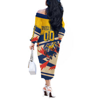 Personalized Ecuador Football Off The Shoulder Long Sleeve Dress Condor Vintage Grunge National Pride Soccer Mascot