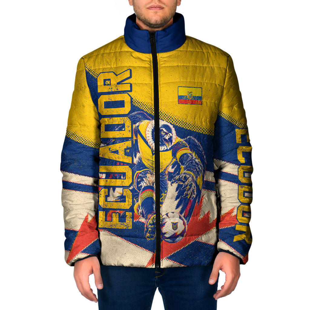 Personalized Ecuador Football Padded Jacket Condor Vintage Grunge National Pride Soccer Mascot