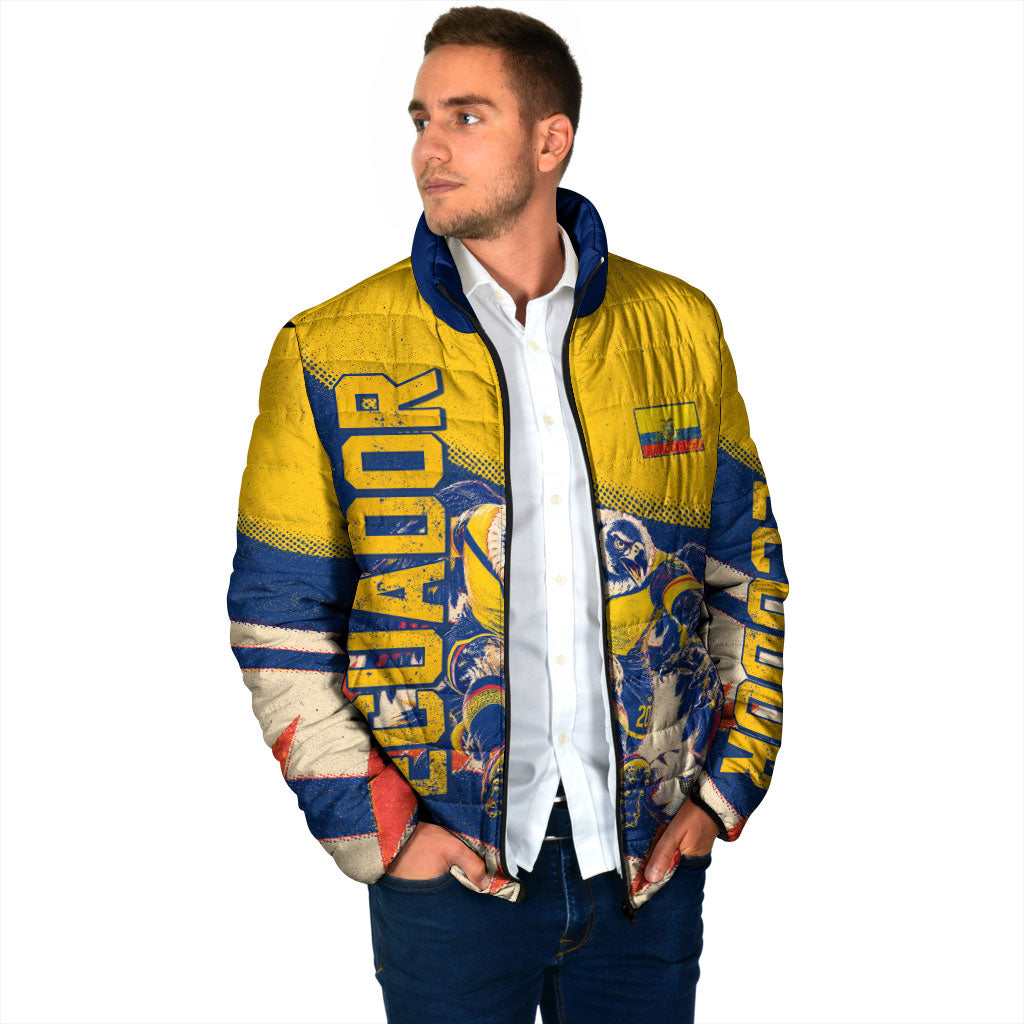 Personalized Ecuador Football Padded Jacket Condor Vintage Grunge National Pride Soccer Mascot