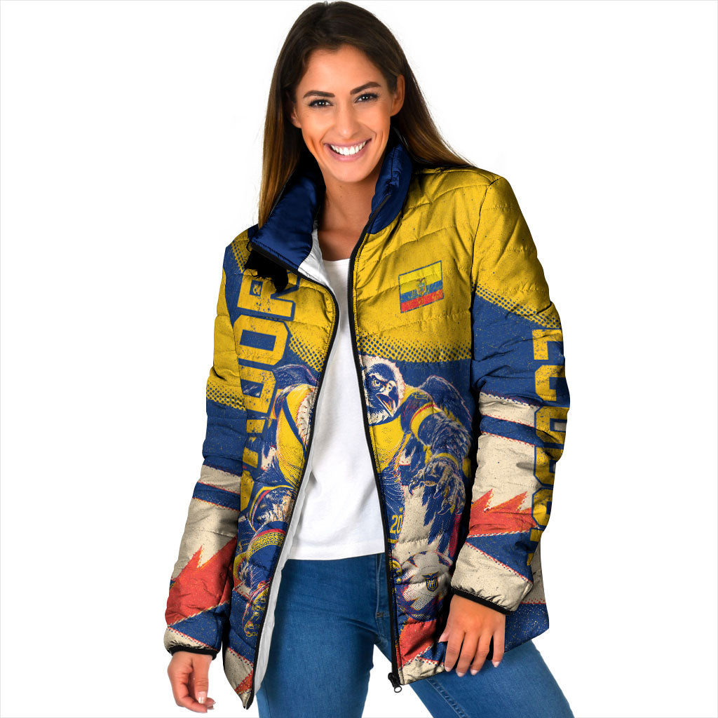 Personalized Ecuador Football Padded Jacket Condor Vintage Grunge National Pride Soccer Mascot
