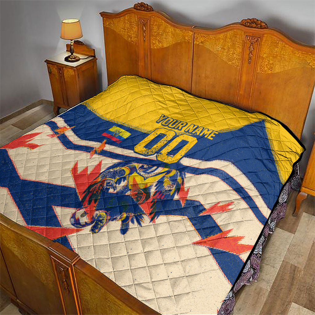 Personalized Ecuador Football Quilt Condor Vintage Grunge National Pride Soccer Mascot