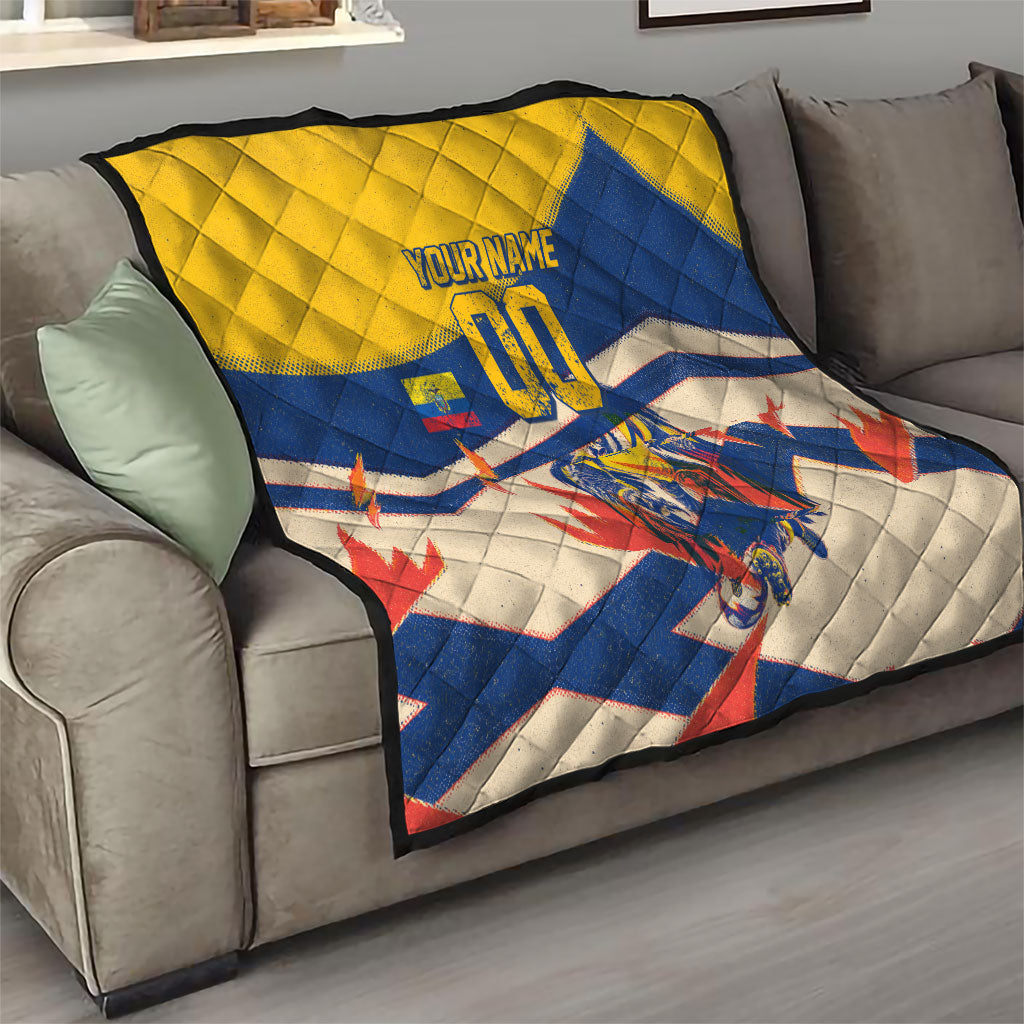 Personalized Ecuador Football Quilt Condor Vintage Grunge National Pride Soccer Mascot