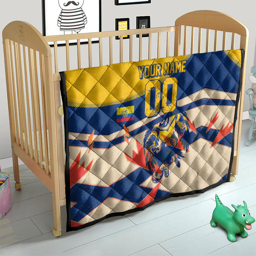 Personalized Ecuador Football Quilt Condor Vintage Grunge National Pride Soccer Mascot