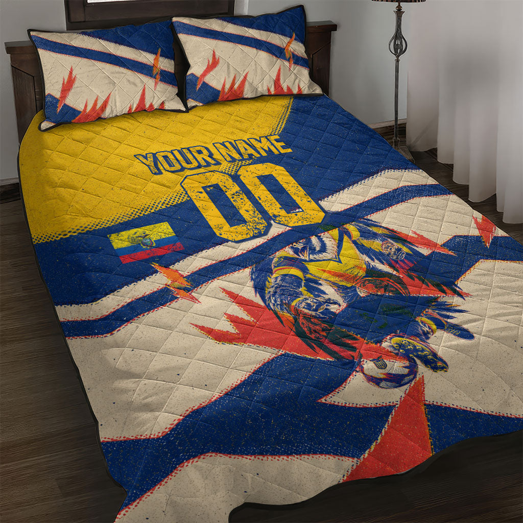 Personalized Ecuador Football Quilt Bed Set Condor Vintage Grunge National Pride Soccer Mascot