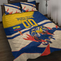 Personalized Ecuador Football Quilt Bed Set Condor Vintage Grunge National Pride Soccer Mascot