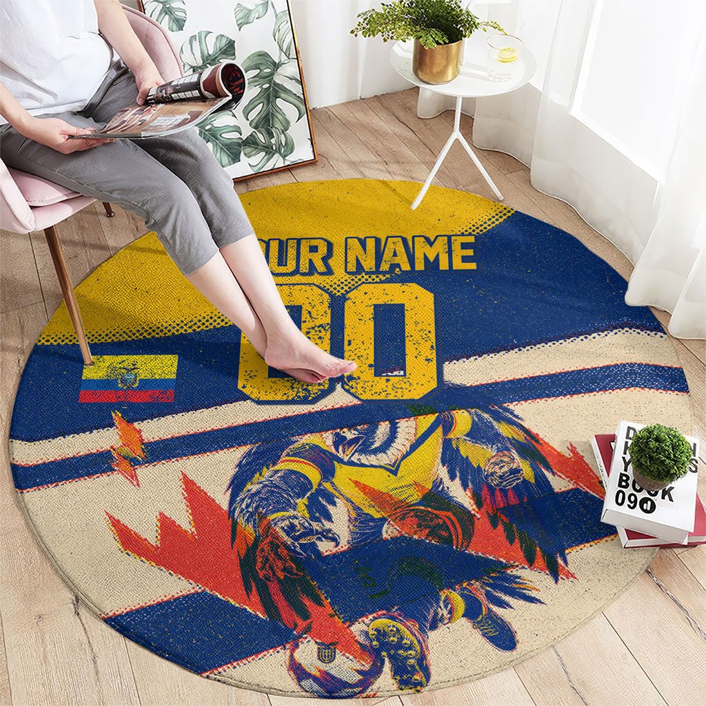 Personalized Ecuador Football Round Carpet Condor Vintage Grunge National Pride Soccer Mascot