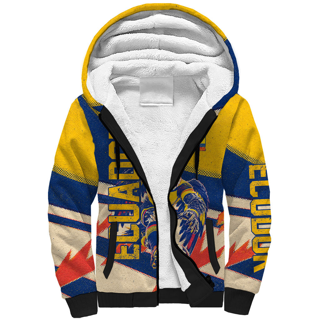 Personalized Ecuador Football Sherpa Hoodie Condor Vintage Grunge National Pride Soccer Mascot