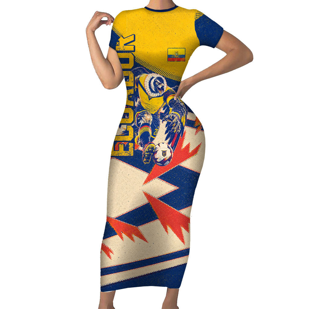 Personalized Ecuador Football Short Sleeve Bodycon Dress Condor Vintage Grunge National Pride Soccer Mascot