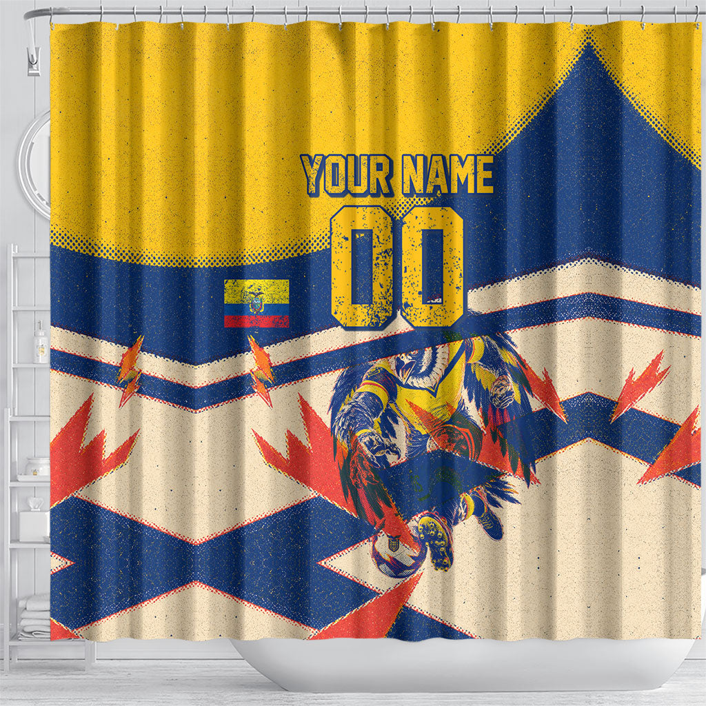 Personalized Ecuador Football Shower Curtain Condor Vintage Grunge National Pride Soccer Mascot