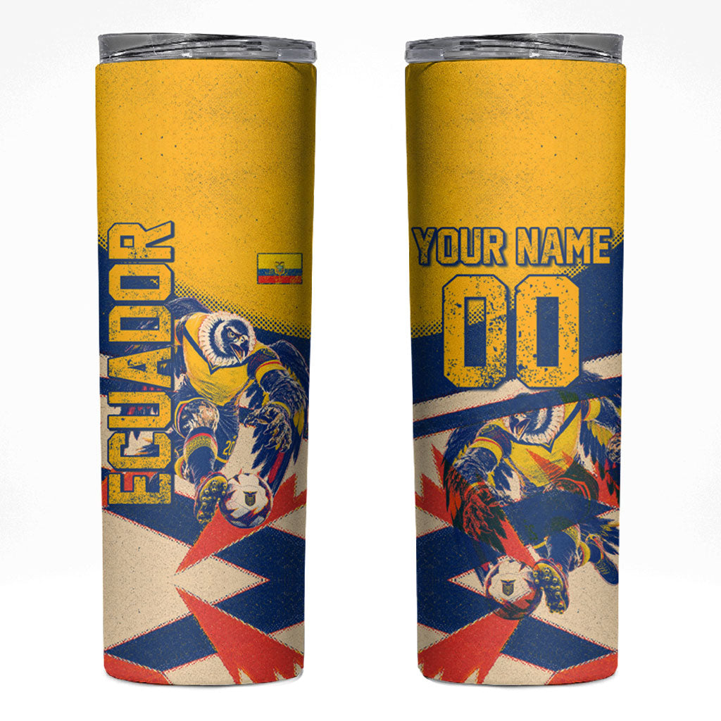 Personalized Ecuador Football Skinny Tumbler Condor Vintage Grunge National Pride Soccer Mascot