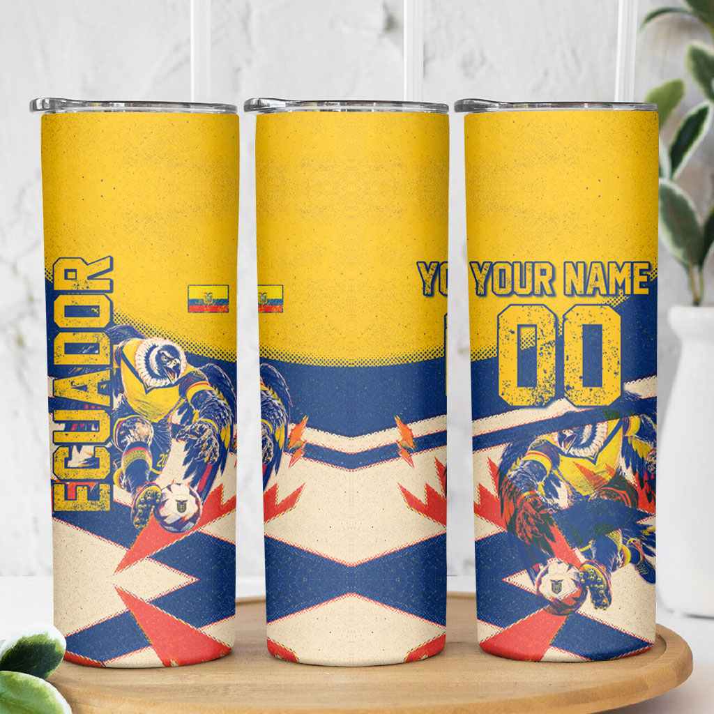 Personalized Ecuador Football Skinny Tumbler Condor Vintage Grunge National Pride Soccer Mascot