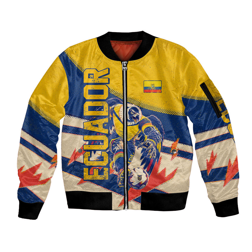 Personalized Ecuador Football Sleeve Zip Bomber Jacket Condor Vintage Grunge National Pride Soccer Mascot
