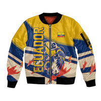 Personalized Ecuador Football Sleeve Zip Bomber Jacket Condor Vintage Grunge National Pride Soccer Mascot