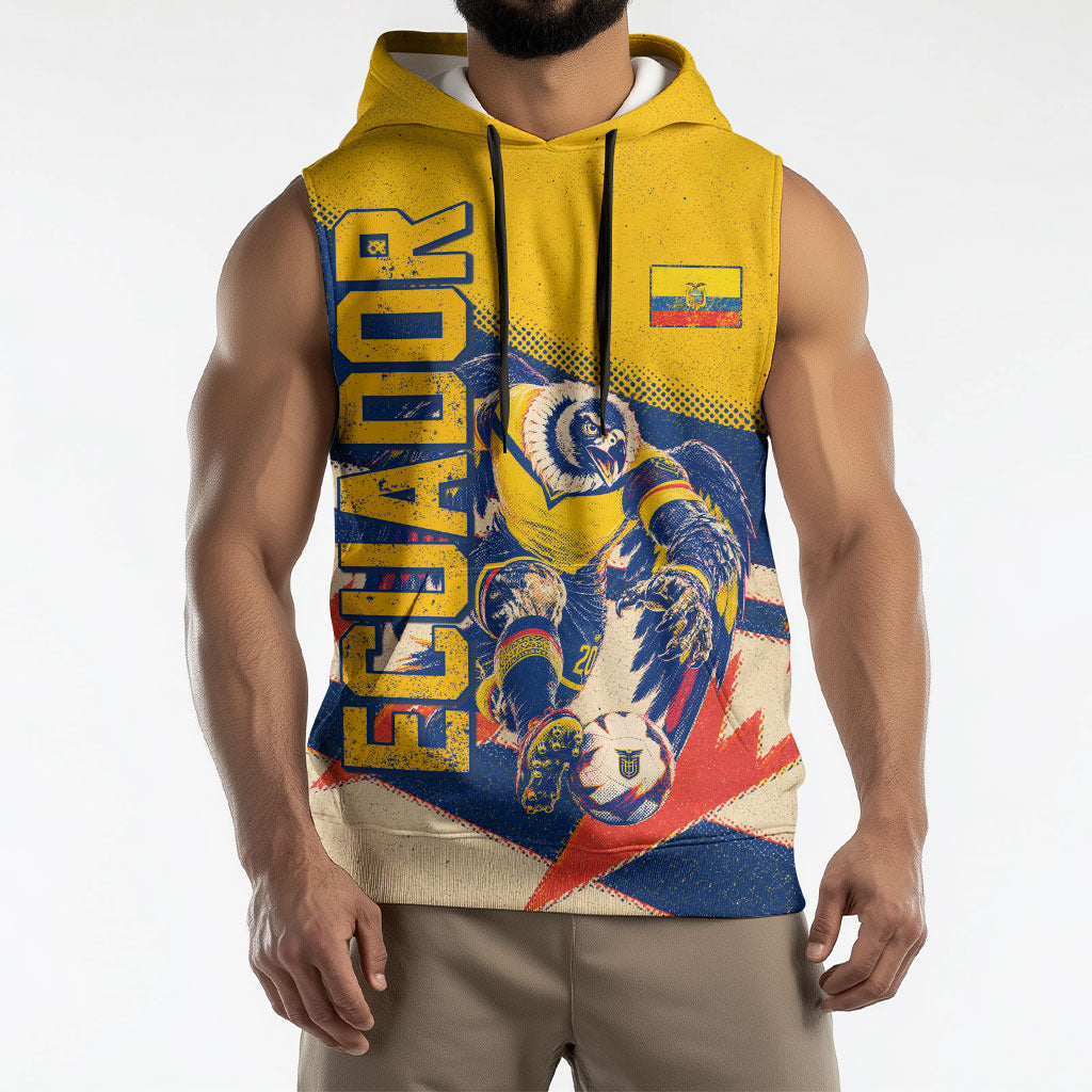 Personalized Ecuador Football Sleeveless Hoodie Condor Vintage Grunge National Pride Soccer Mascot
