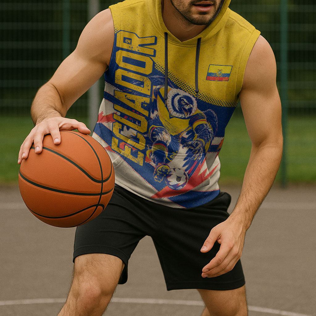 Personalized Ecuador Football Sleeveless Hoodie Condor Vintage Grunge National Pride Soccer Mascot