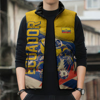 Personalized Ecuador Football Sleeveless Puffer Jacket Condor Vintage Grunge National Pride Soccer Mascot
