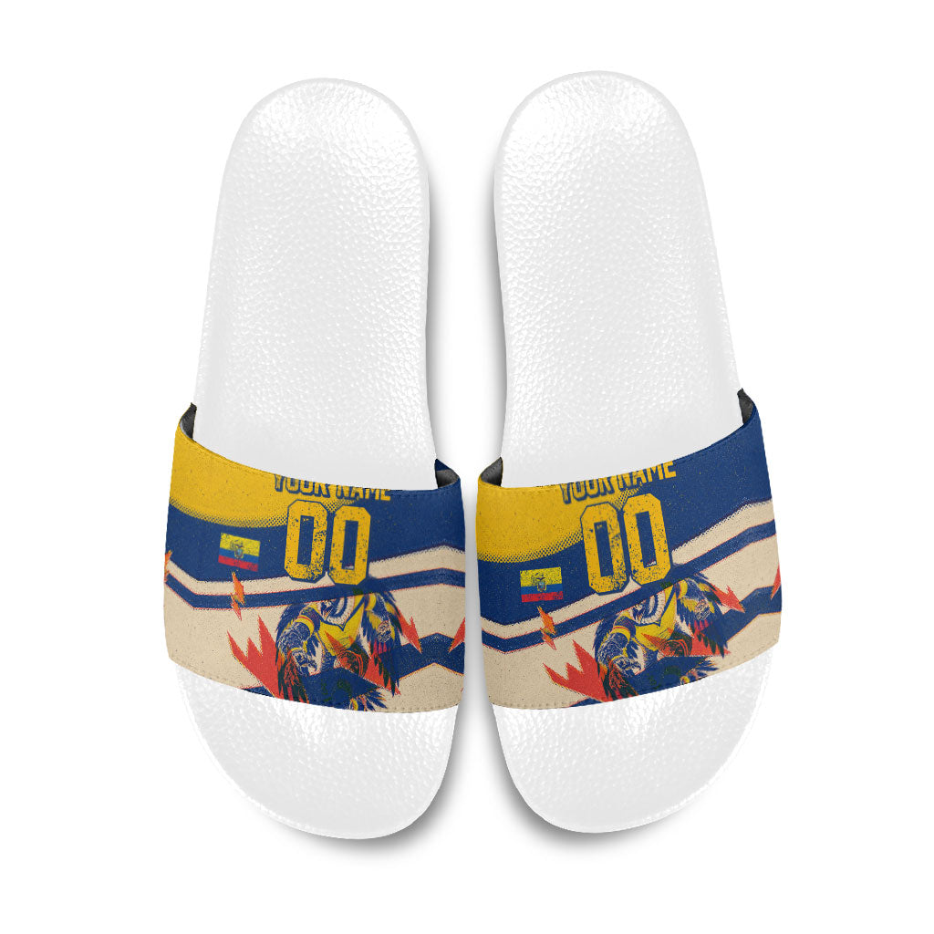 Personalized Ecuador Football Slide Sandals Condor Vintage Grunge National Pride Soccer Mascot