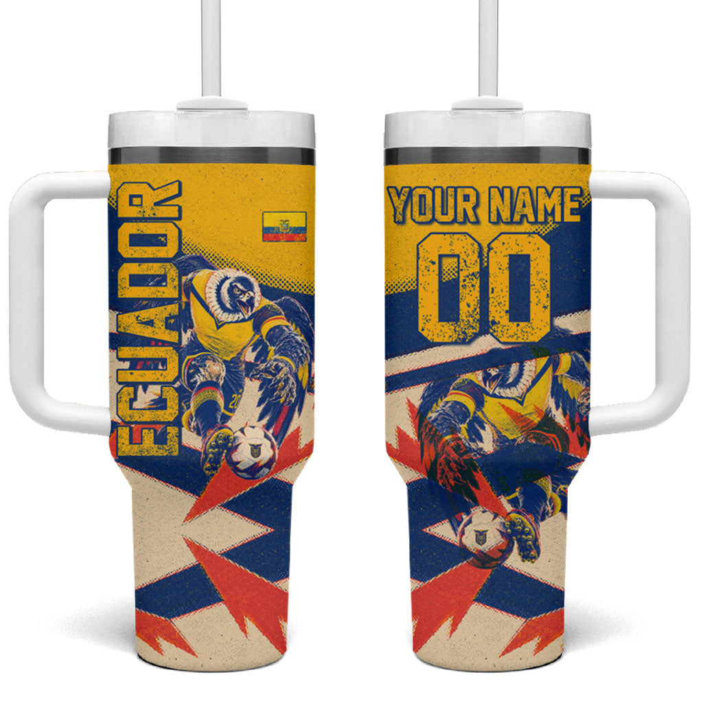 Personalized Ecuador Football Tumbler With Handle Condor Vintage Grunge National Pride Soccer Mascot