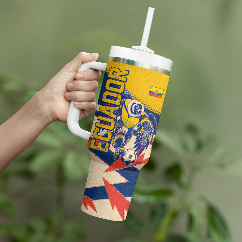 Personalized Ecuador Football Tumbler With Handle Condor Vintage Grunge National Pride Soccer Mascot