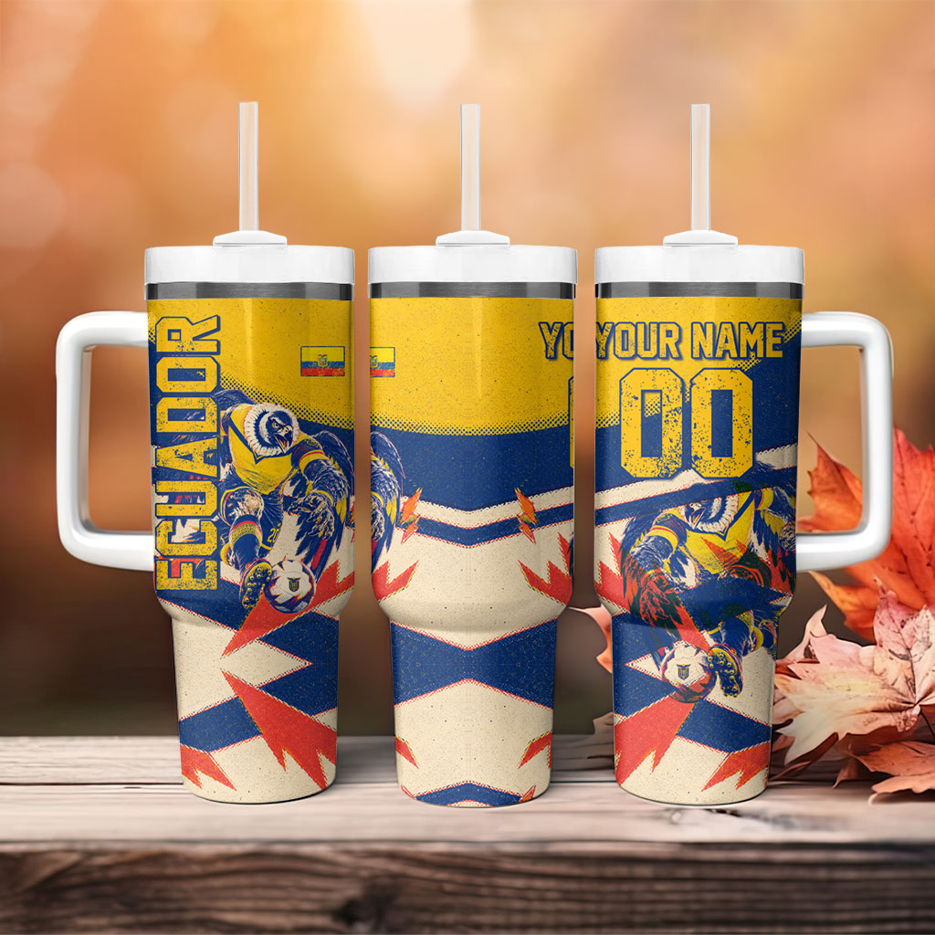 Personalized Ecuador Football Tumbler With Handle Condor Vintage Grunge National Pride Soccer Mascot