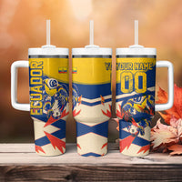 Personalized Ecuador Football Tumbler With Handle Condor Vintage Grunge National Pride Soccer Mascot