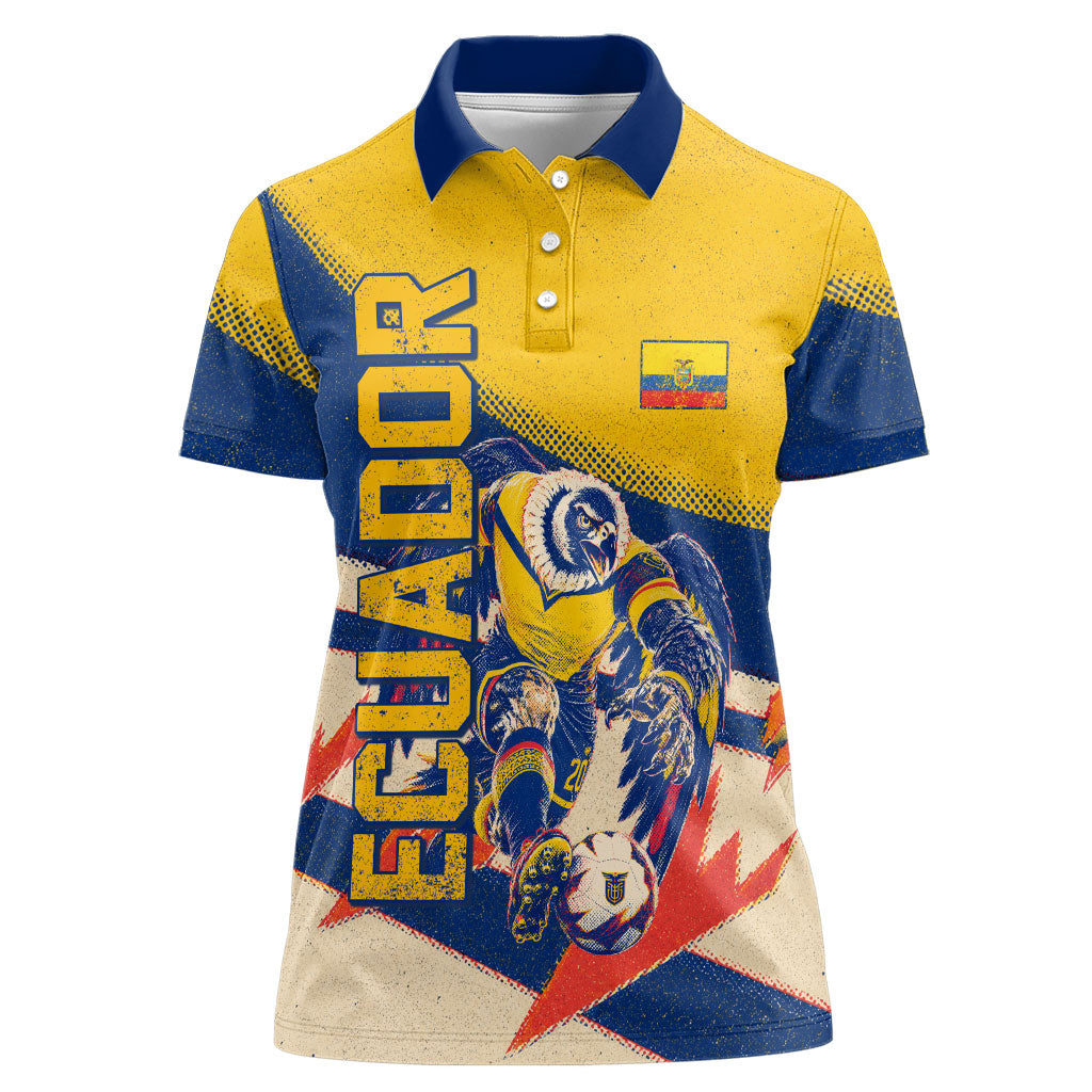 Personalized Ecuador Football Women Polo Shirt Condor Vintage Grunge National Pride Soccer Mascot