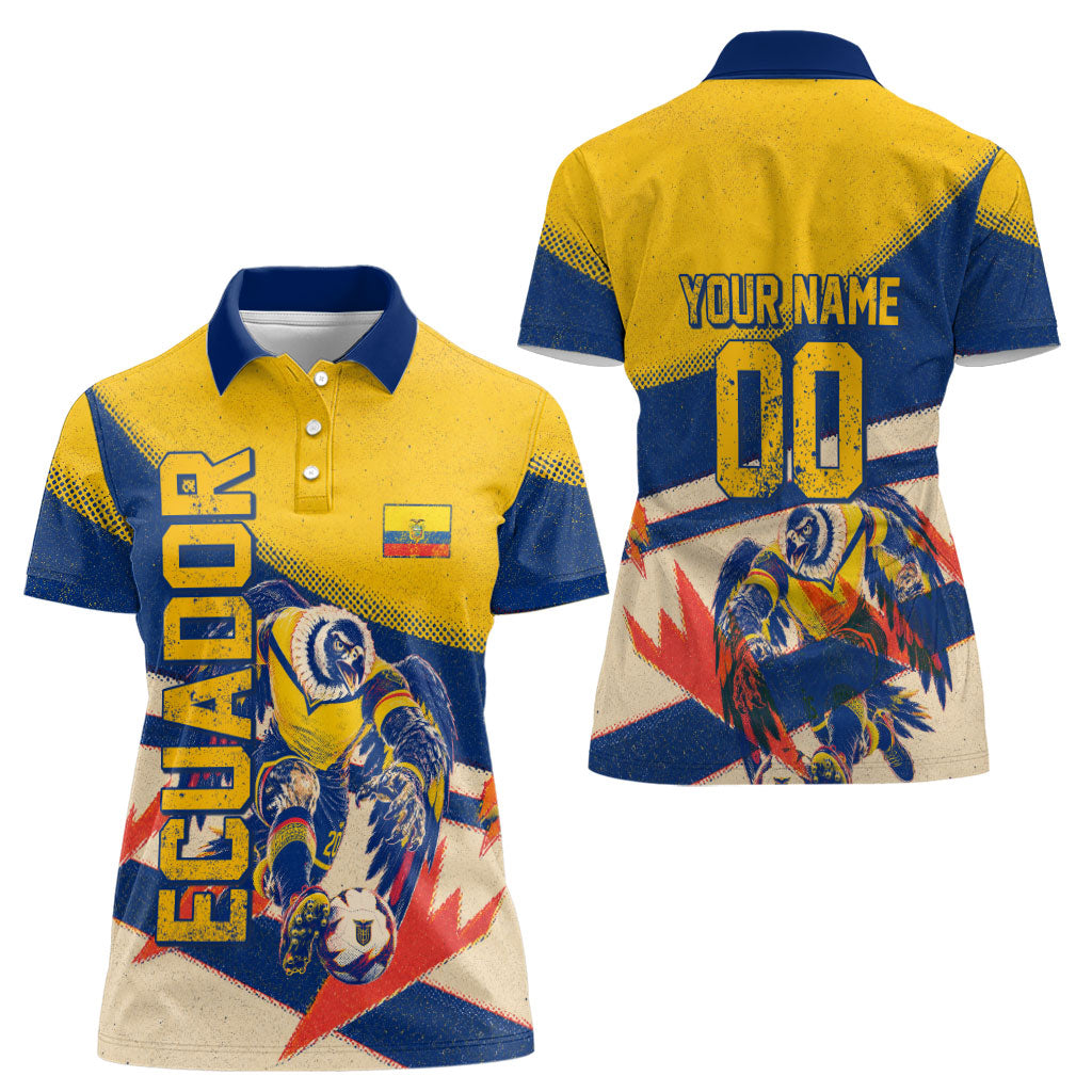 Personalized Ecuador Football Women Polo Shirt Condor Vintage Grunge National Pride Soccer Mascot