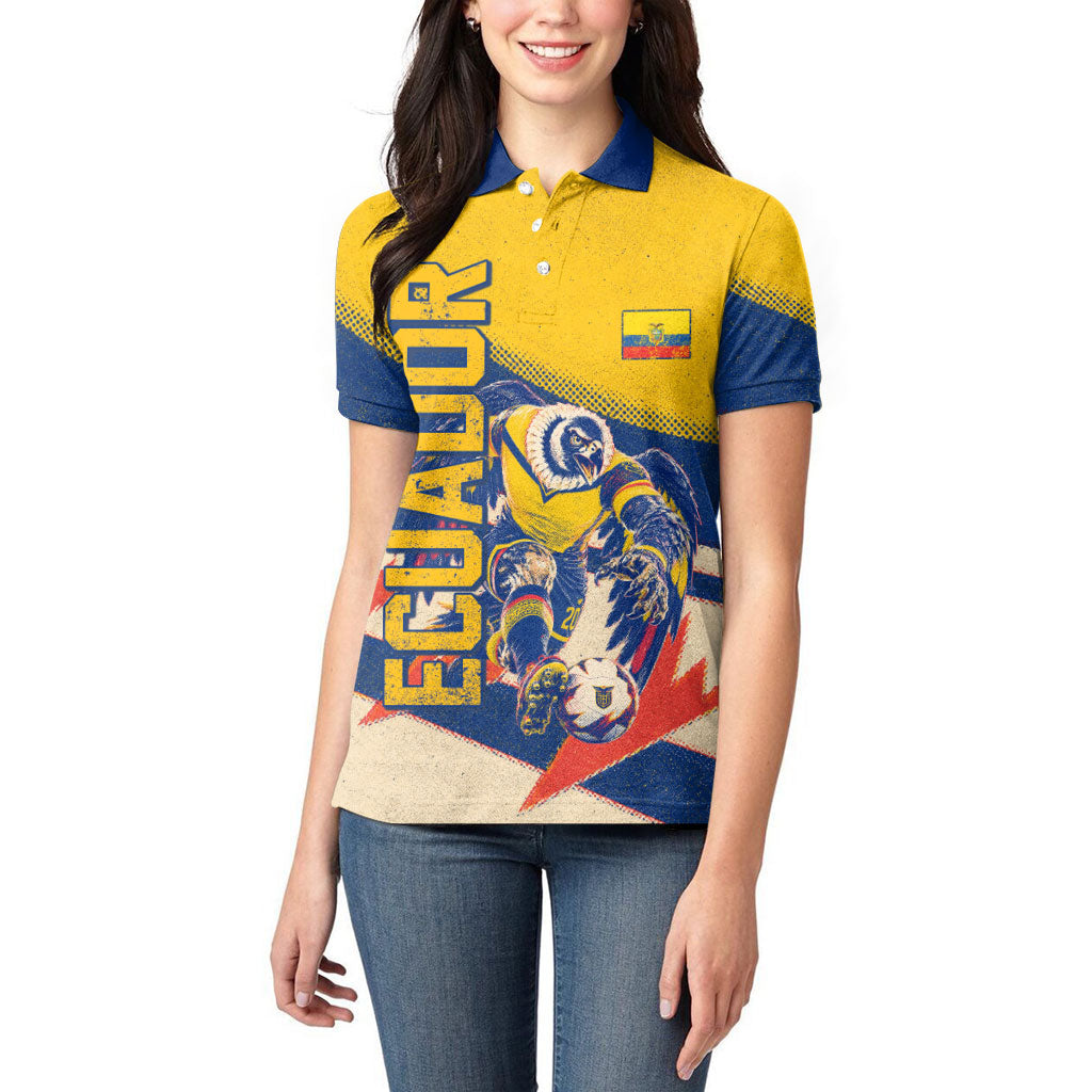 Personalized Ecuador Football Women Polo Shirt Condor Vintage Grunge National Pride Soccer Mascot