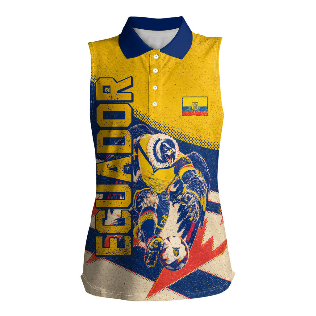 Personalized Ecuador Football Women Sleeveless Polo Shirt Condor Vintage Grunge National Pride Soccer Mascot