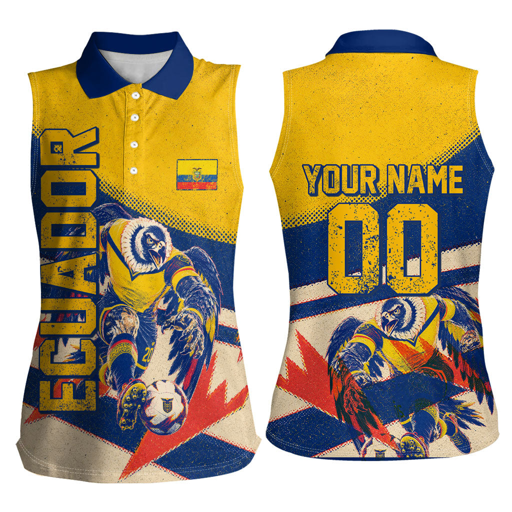 Personalized Ecuador Football Women Sleeveless Polo Shirt Condor Vintage Grunge National Pride Soccer Mascot