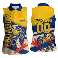 Personalized Ecuador Football Women Sleeveless Polo Shirt Condor Vintage Grunge National Pride Soccer Mascot