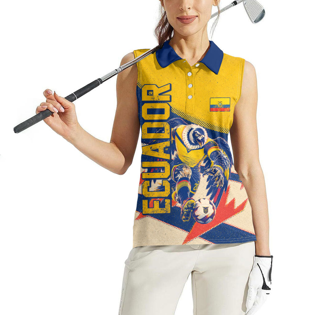 Personalized Ecuador Football Women Sleeveless Polo Shirt Condor Vintage Grunge National Pride Soccer Mascot