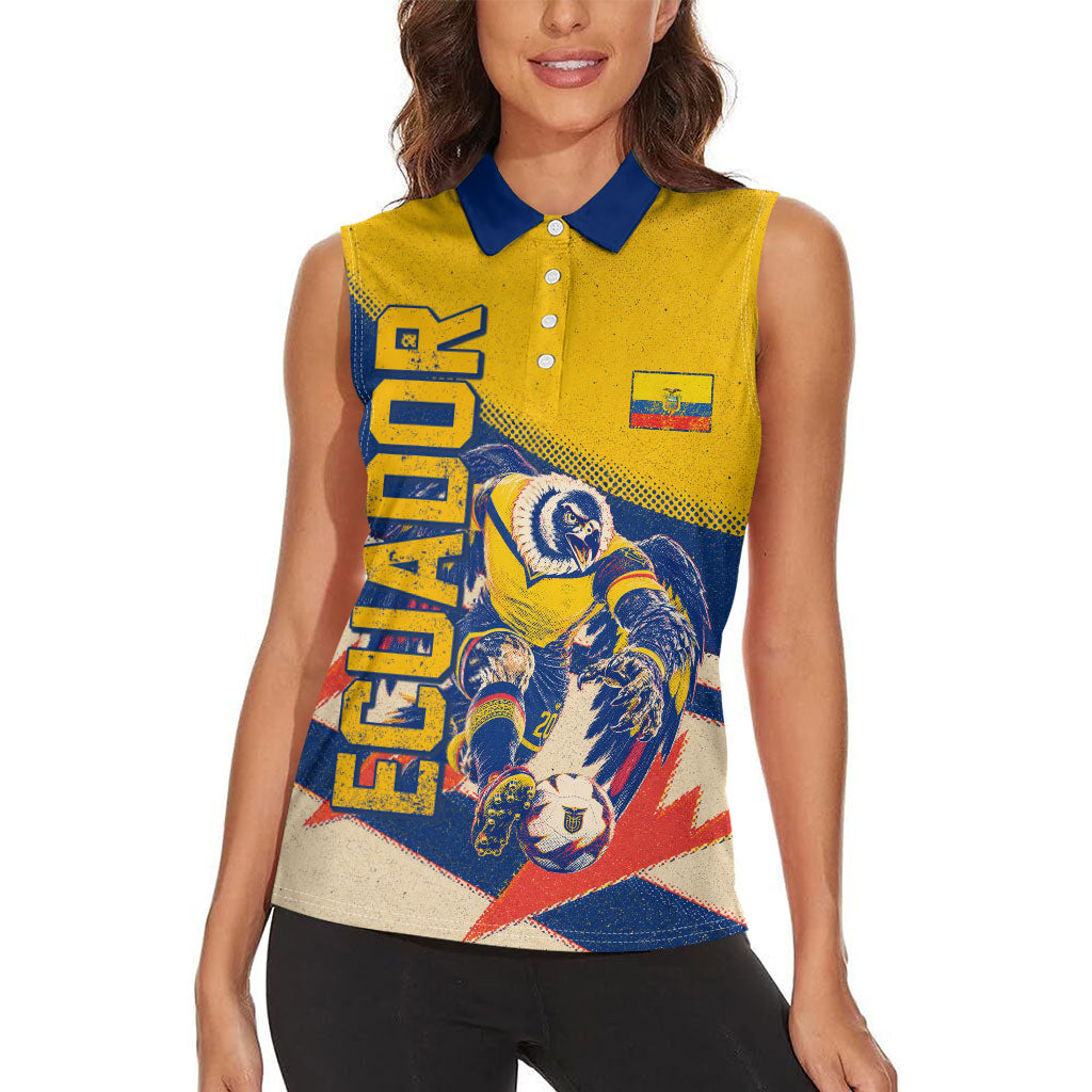 Personalized Ecuador Football Women Sleeveless Polo Shirt Condor Vintage Grunge National Pride Soccer Mascot
