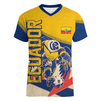 Personalized Ecuador Football Women V-Neck T-Shirt Condor Vintage Grunge National Pride Soccer Mascot