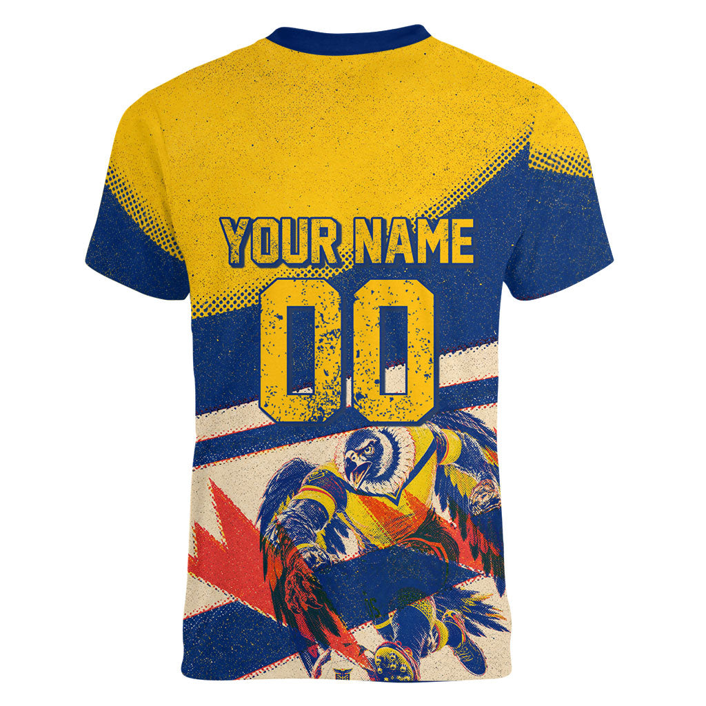 Personalized Ecuador Football Women V-Neck T-Shirt Condor Vintage Grunge National Pride Soccer Mascot
